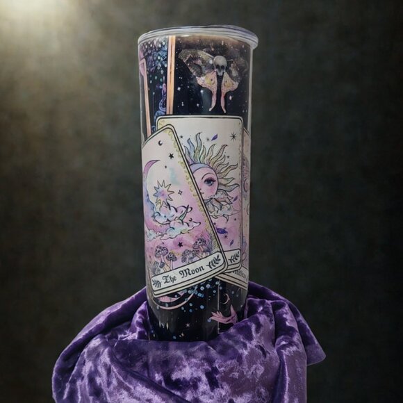 Witchy Tarot 20 oz Skinny Tumbler – Sublimated by Scott Heil | The Crowing Hen - Picture 1 of 7